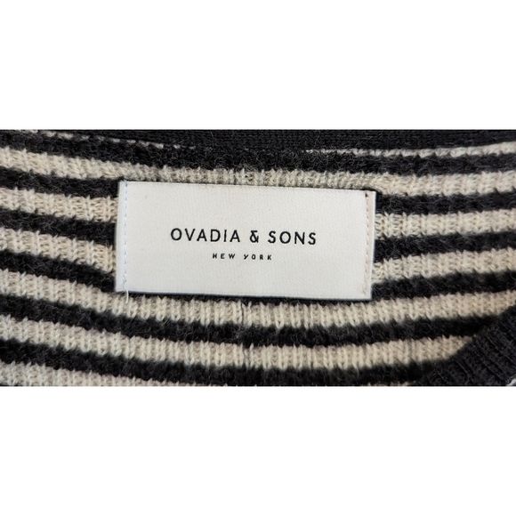 Ovadia & Sons Black White Striped 100% Merino Wool Sweater Size Medium - Picture 8 of 8